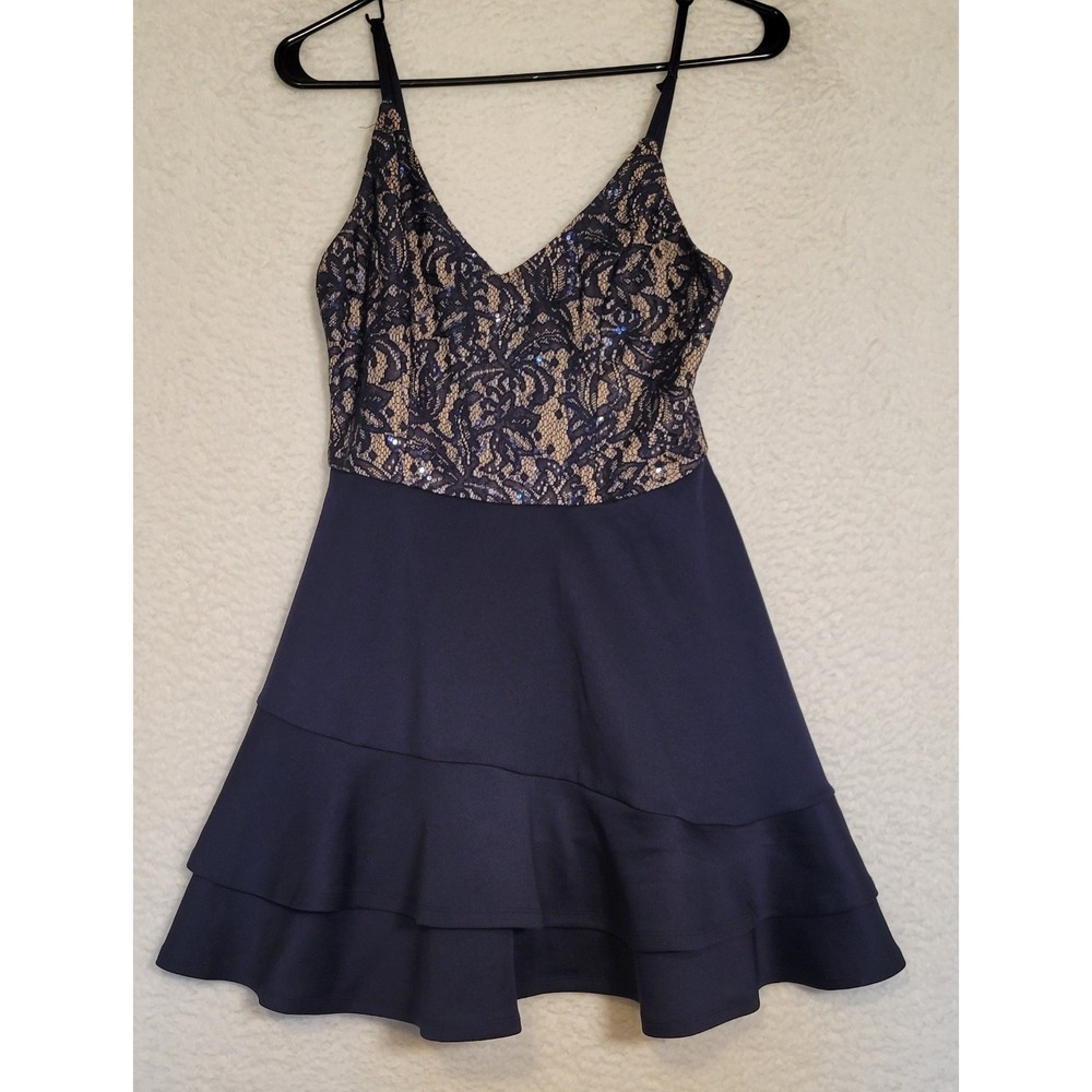 Windsor Sleeveless Sequin Dress Juniors Size 7 Cocktail Navy Blue Prom 0853Dep